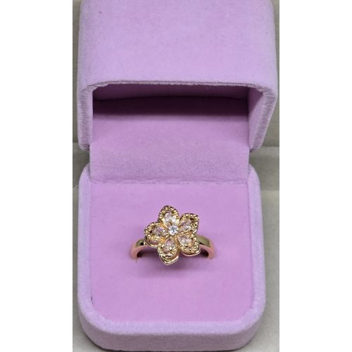 Aranyszínű forgóvirágos gyűrű, átlátszó köves