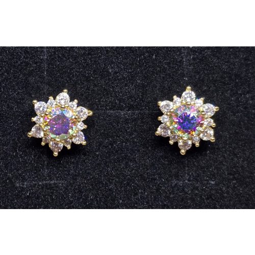 Aranyszínű hópehely mintájú, szivárványköves fülbevaló