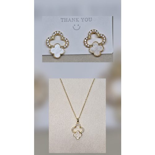 Aranyszínű lóhere mintás nyaklánc-fülbevaló szett