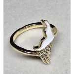 Állítható méretű aranyszínű delfinuszonyos gyűrű fehér-átlátszó köves