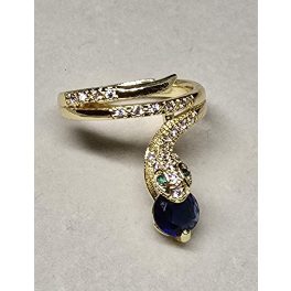   Állítható méretű aranyszínű kígyós gyűrű kék kővel