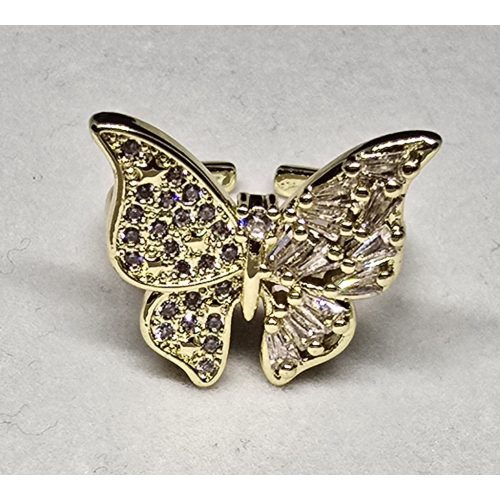 Állítható méretű aranyszínű pillangós gyűrű átlátszó kővel 1. típus