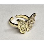 Állítható méretű aranyszínű pillangós gyűrű átlátszó kővel 1. típus