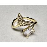 Állítható méretű aranyszínű delfinuszonyos gyűrű nagy téglalap kővel