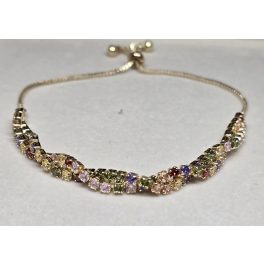 Aranyszínű spirálos karlánc, színes kövekkel