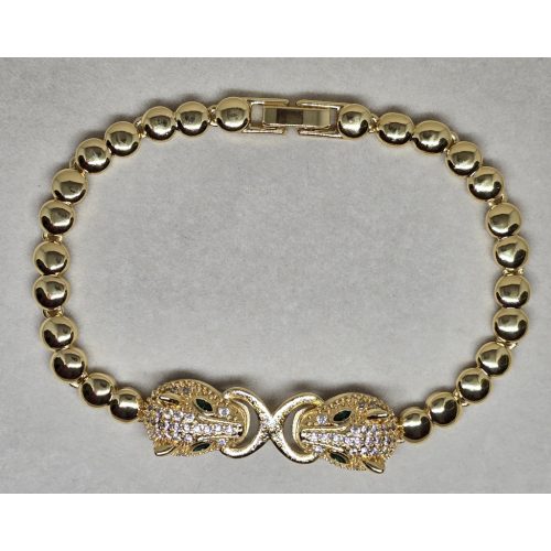 Aranyszínű köves, 2 párducfejjel díszített karkötő