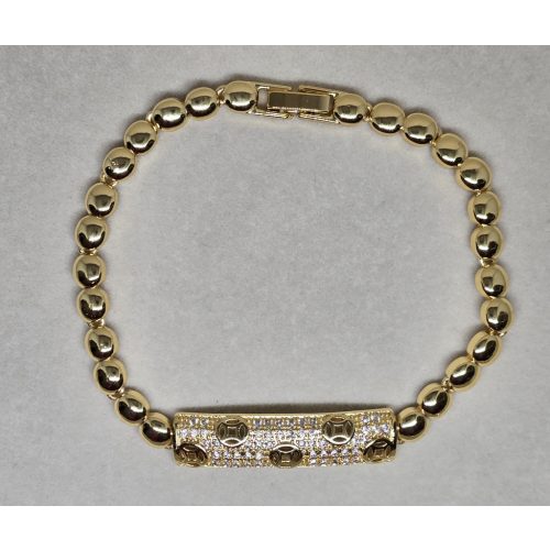 Aranyszínű köves téglalap díszítésű karkötő, apró kör csavarfej-szerű motívumokkal