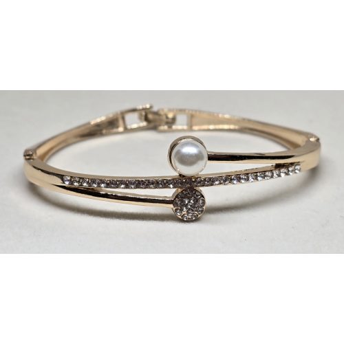 Aranyszínű gyöngy-kő gömbös dobozkapcsos karperec