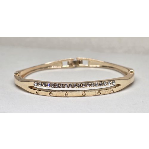 Aranyszínű 2 soros, köves-csavarfej mintás dobozkapcsos karperec