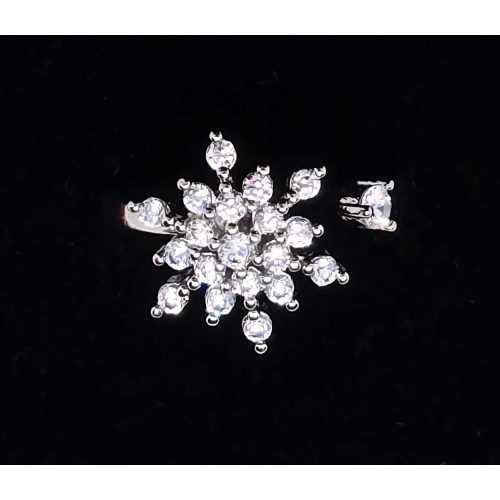 Ezüstszínű gyűrű, forgó közepes hópehely mintával