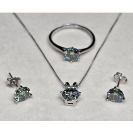   Ezüst, kékeszöld köves nyaklánc, fülbevaló, gyűrű szett 