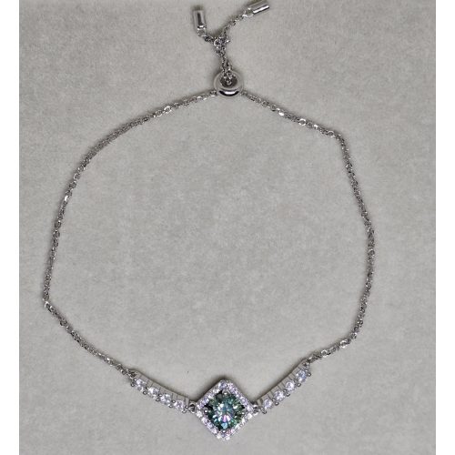 Ezüst, kékeszöld, rombusz köves karlánc