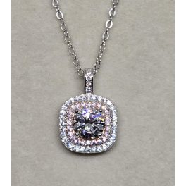   Ezüst nyaklánc, átlátszó köves, rózsaszín keretköves medállal