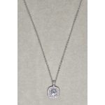 Ezüst nyaklánc, átlátszó köves, rózsaszín keretköves medállal