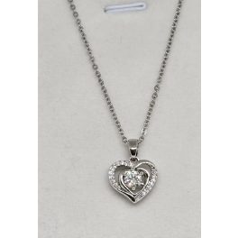 Ezüstszínű nyaklánc, átlátszó köves szívmedállal