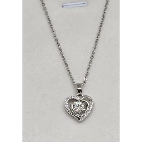 Ezüstszínű nyaklánc, átlátszó köves szívmedállal