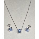Ezüst nyaklánc-fülbevaló szett, 4 karmos, kék köves, 8-as gyűrűvel
