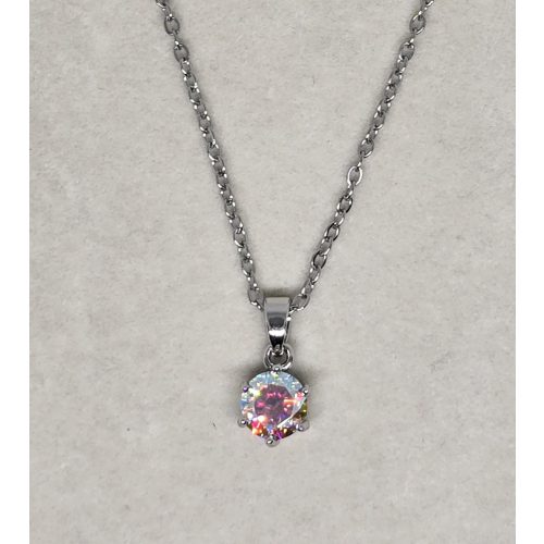 Ezüstszínű nyaklánc, hatkarmos, szivárványköves medállal