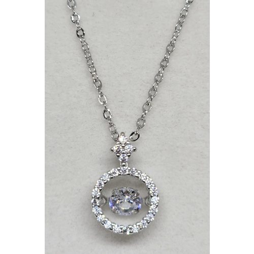 Ezüstszínű nyaklánc, körmedállal, középen forgó kővel