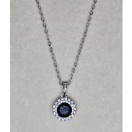 Ezüst nyaklánc, ovális fekete medállal