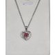 Ezüstszínű nyaklánc, piros köves szívmedállal