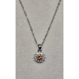   Ezüstszínű nyaklánc, virágmintás medállal, aranyszínű kővel
