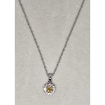Ezüstszínű nyaklánc, virágmintás medállal, aranyszínű kővel