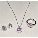 Ezüst, rózsaszín köves szett