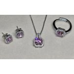 Ezüst, rózsaszín köves szett