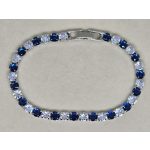 Ezüstszínű teniszkarkötő, kék-áttetsző kövekkel 