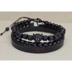 Fekete színű, párducfej díszítésű, 3 részes karkötő szett