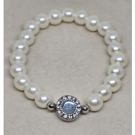 Gyöngykarkötő, fehér, kék kővel
