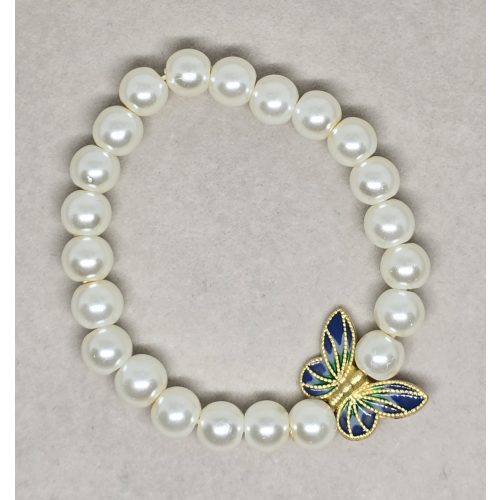 Gyöngykarkötő, fehér, kétoldalú pillangóval