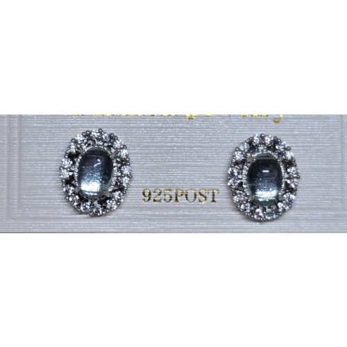 Koreai stílusú ezüst, ovális kék köves fülbevaló