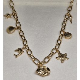   Nyaralási témájú, 7 féle tengeri állatos, charmos, aranyszínű nyaklánc