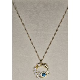   Nyaralási témájú, aranyszínű nyaklánc kerek delfines, égboltos medállal