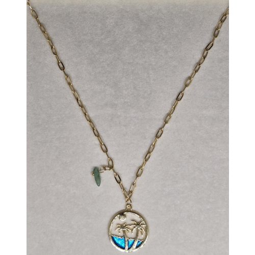 Nyaralási témájú, aranyszínű pálmafás nyaklánc