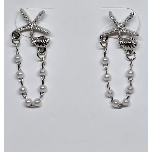 Nyaralási témájú, ezüstszínű tengericsillag-kagyló fülbevaló