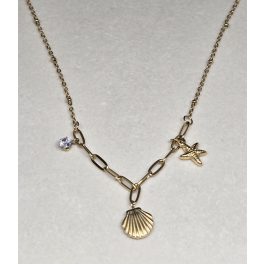   Nyaralási témájú, kagyló-kő-csillag charmos, aranyszínű nyaklánc