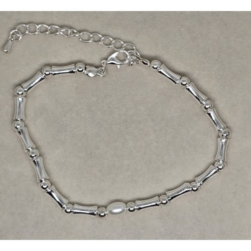 Rizsszemgyöngyös ezüstszínű, bambuszmintás karkötő