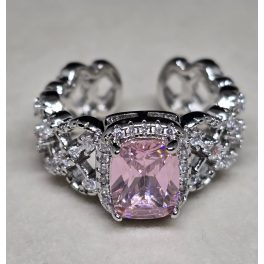   Rózsaszín köves ezüstözött dívagyűrű állítható méretű