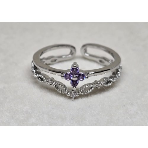 Tündérgyűrű ezüstszínű, apró lila virágos tiara mintás